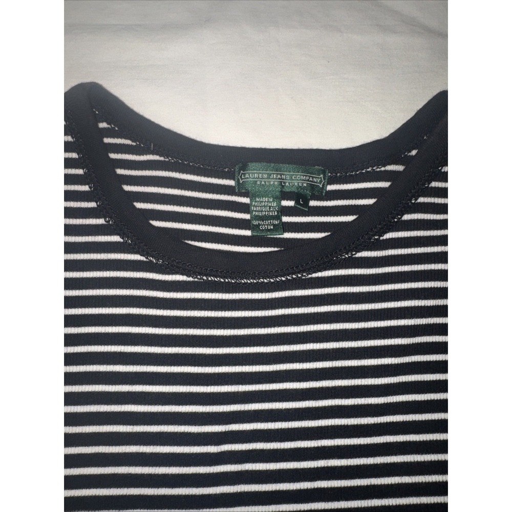 Lauren Jeans Co Ralph Lauren‎ Black White Stripe SS Top Cotton Size L - Picture 2 of 6